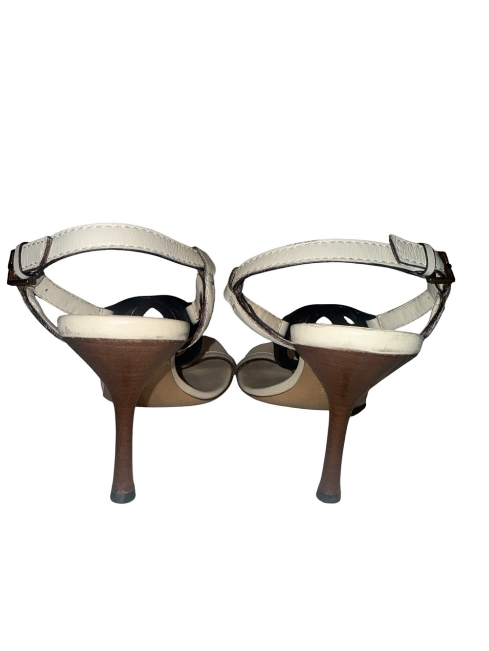 Gucci Heels Women's Size 6.5 White Stiletto T Strap Ankle Strap GG Interlocking - Picture 3 of 9